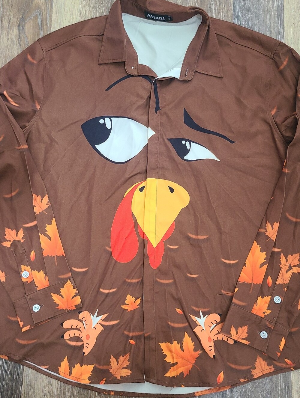 Atlanl Thanksgiving Turkey Button Down Mens Size XL